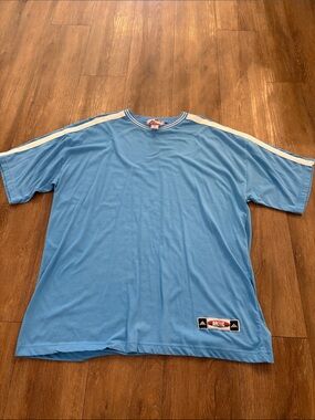 Vintage Arctic Blue Short Sleeve Athletic Crew Tee with White Shoulder Stripes
